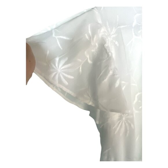 Loft White Round Neck Floral Embroidered Short Sleeve Top with Tie Back Size XL - Picture 9 of 10
